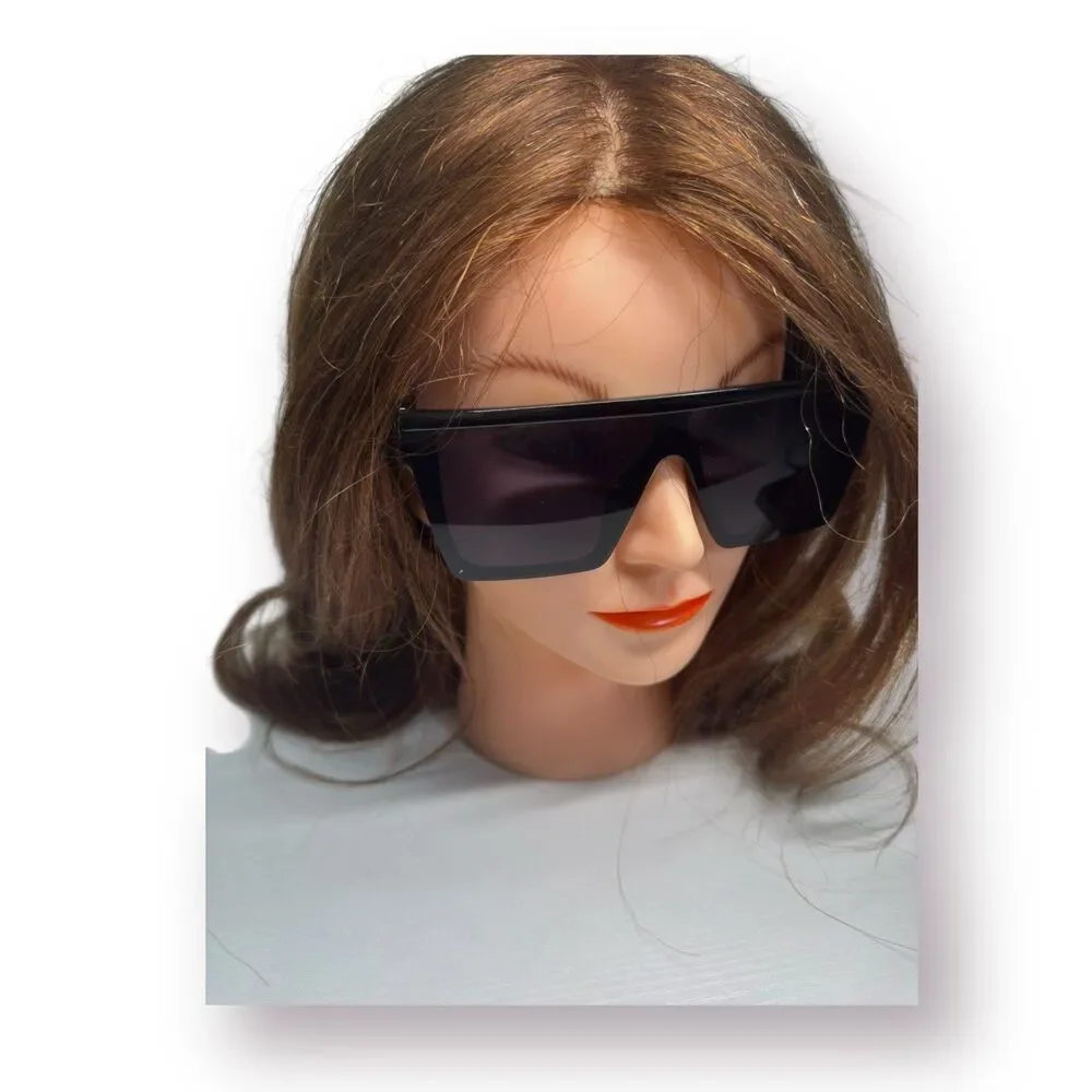 Black Shield Retro Oversized Sunglasses Smokey Lenses 143mm‎